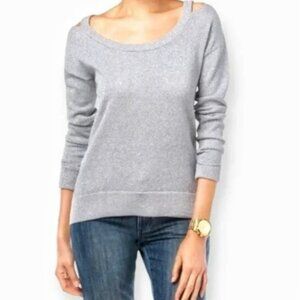 Michael Kors Long Sleeve Cold Shoulder Pull Over Sweater in Metallic Silver